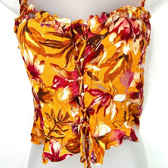 H&M Tropical Floral Ruffle Crop Top XS - Picture 2 of 10
